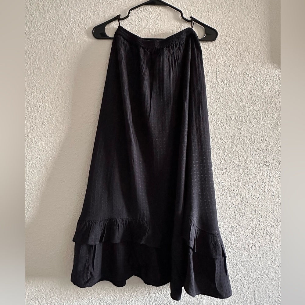Aritzia Little Moon Black Maxi A-Line Skirt with Ruffled High-Low Hem